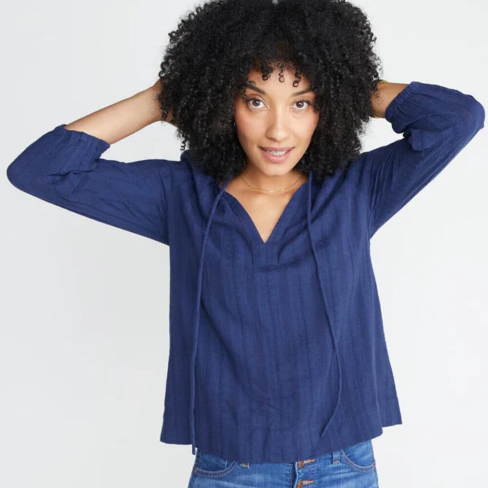 Marine Layer Size XL Penny Blouse In Twilight Peasant Top 100% Cotton Gauze